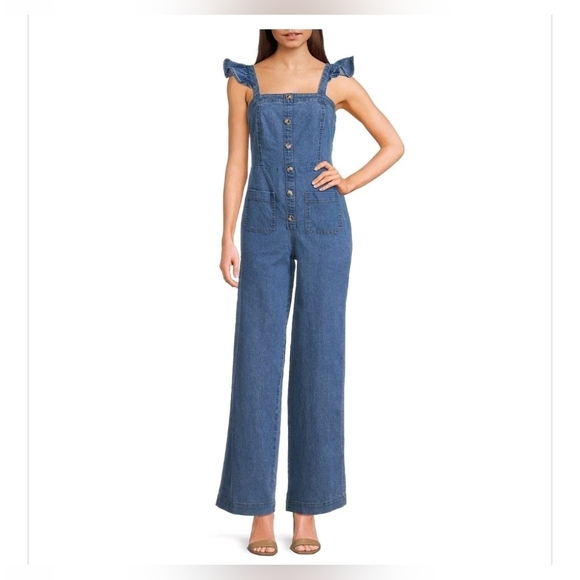 Evolutionary Denim - Ruffle Women's Denim Jumpsuit. (Evolutionary)